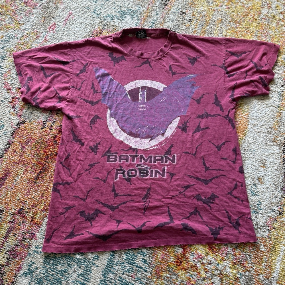 Vtg 1997 Batman and Robin All Over Print Movie T-Shirt Distressed ‎ Size 2XL